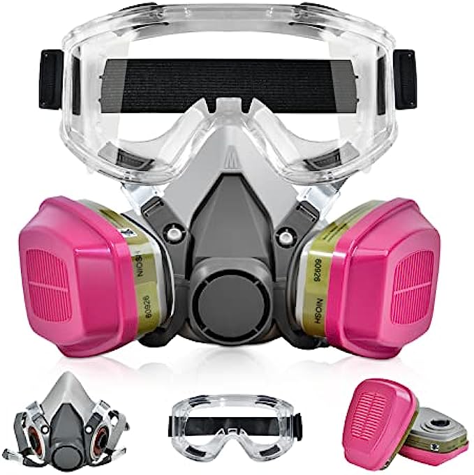Half Face Respirator Mask with Filters - Reusable Elastomeric Respirators with Goggles - Epoxy Resin Spray Paint Mask for Painting Dust Solder Construction Work Sanding Woodworking Chemical