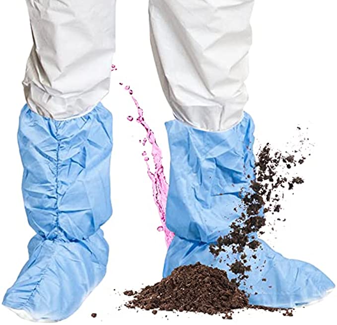 Quest Traction Disposable Boot and Shoe Covers - 18&quot; Tall Non-Slip Protectors - Water and Skid Resistant Boot Covers - Hazmat Shoe Covers - Blue, X-Large, 3 Pairs