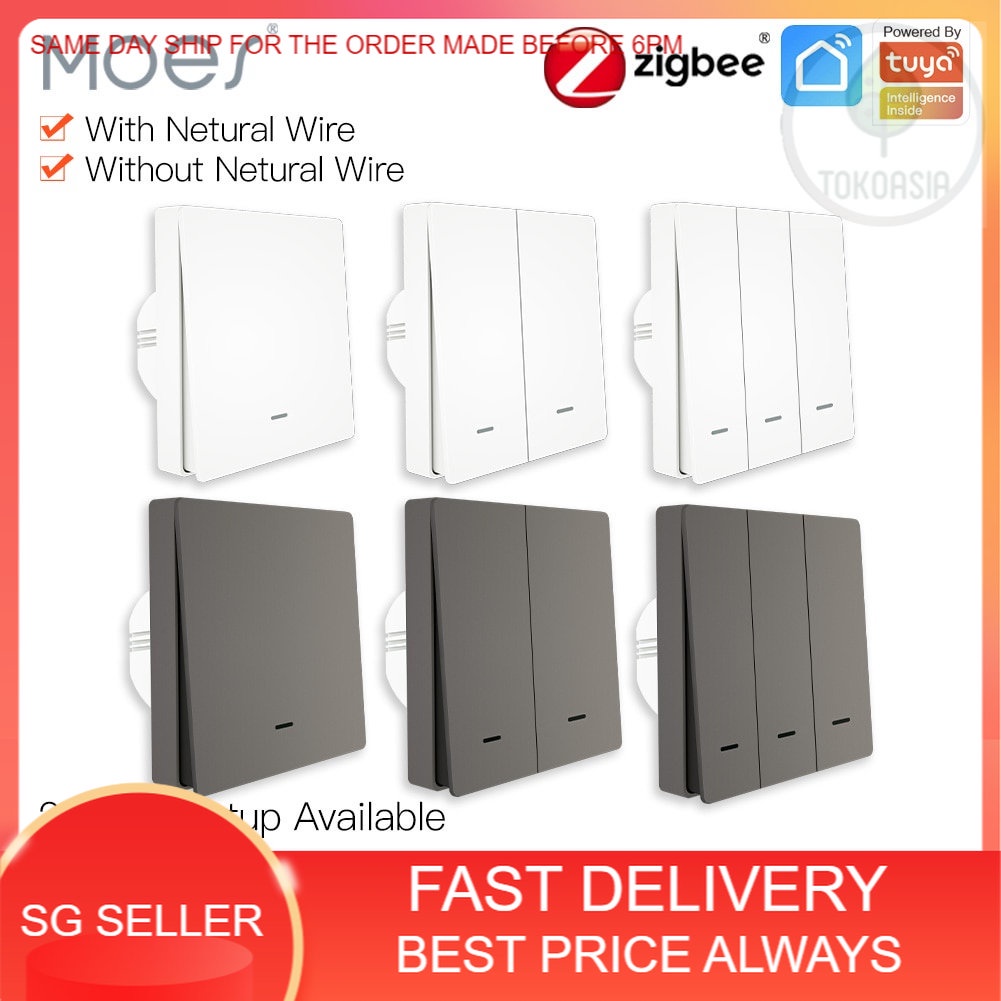 (ZIGBEE) (MOES SG) SG ZigBee Smart Wall Light Switch No Neutral Wire , No Capacitor Smart Life / Tuya HA IOT