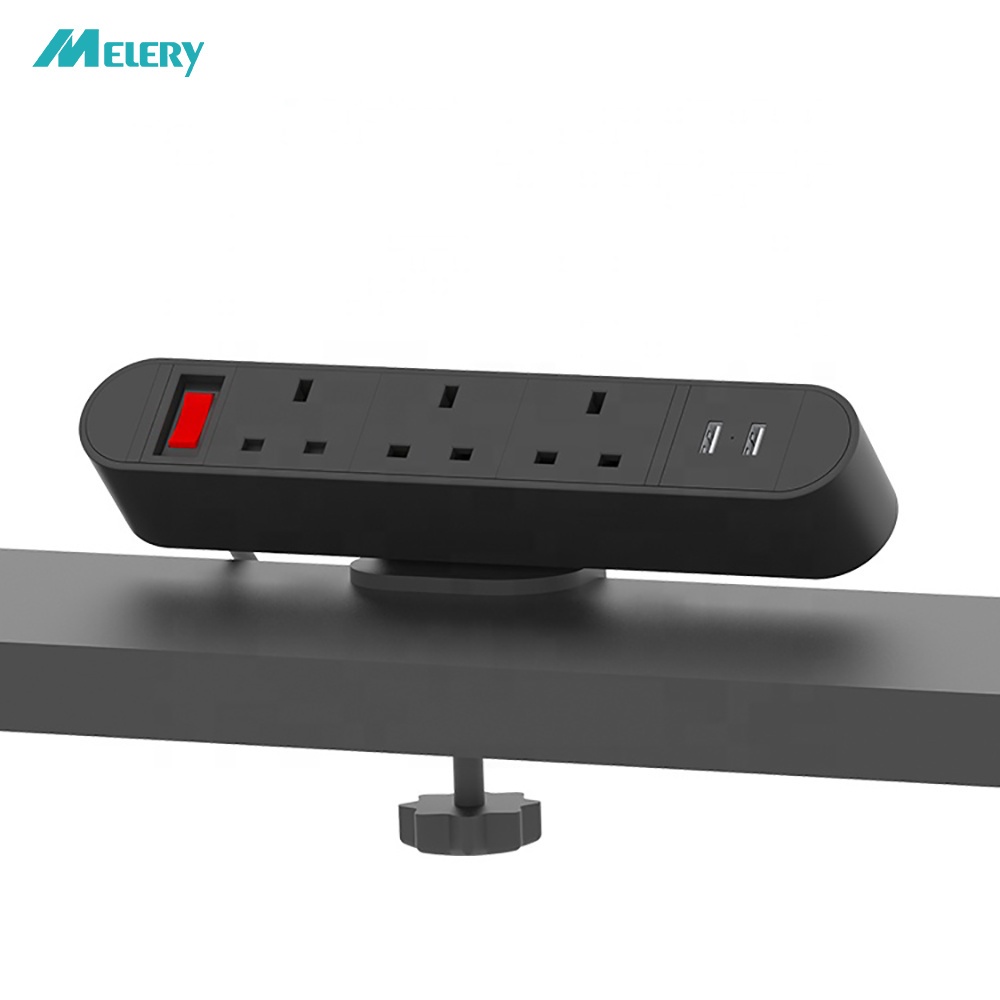Melery Tablet Socket Power Strip UK 3 Ways Electrical Plugs Outlets Sockets with USB Port Clamp on Conference Table Home Office Desk for Singapore Malaysia